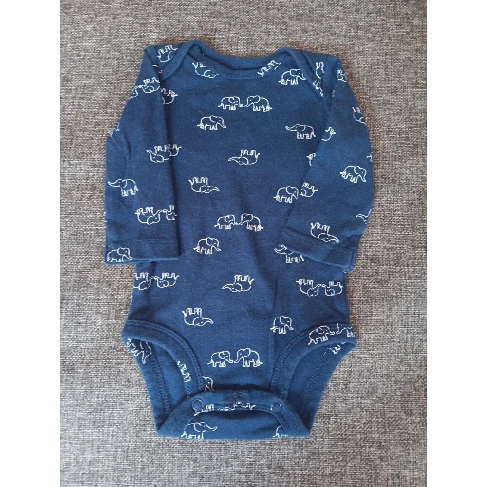 Carters Shirt 0 To 3 month Boys Blue Long sleeve Snap Bottom Elephants